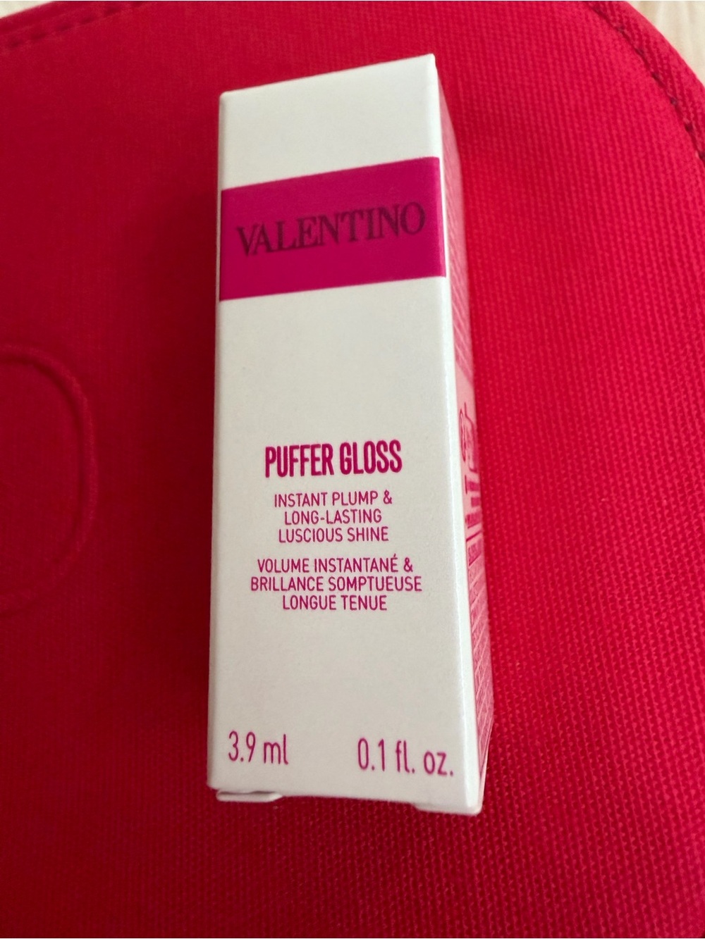 Valentino Vibrant Pink Embossed Logo Pouch with lip Gloss - Picture 3 of 5